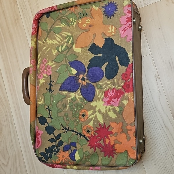 Vintage 70s Floral Mid Century Modern Travel Weekend Bag Small Suitcase - Picture 2 of 16